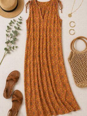Brooke Shields Timeless Paisley Maxi Dress L Boho Retro Sleeveless